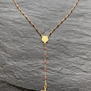 collier rouge et or croix