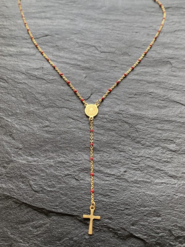 collier rouge et or croix